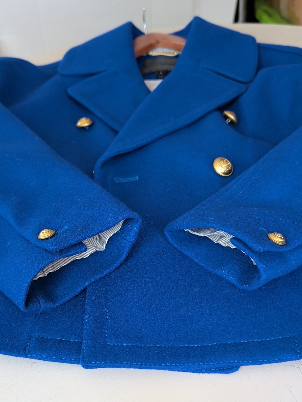 J. Crew Royal Blue Double-Breasted Pea Coat  Gold Buttons SZ 8 Formal Chic - Picture 15 of 15